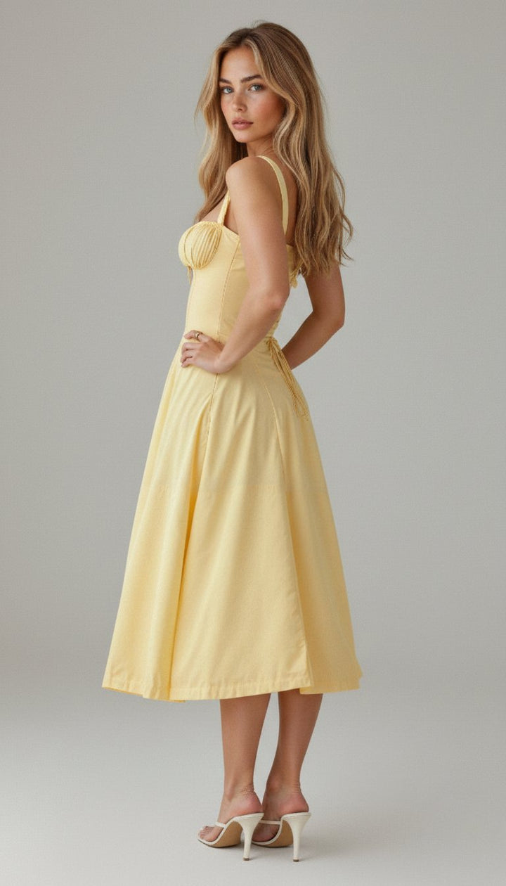 Damen Midi Kleid mit Korsett-Optik und Blumenmuster