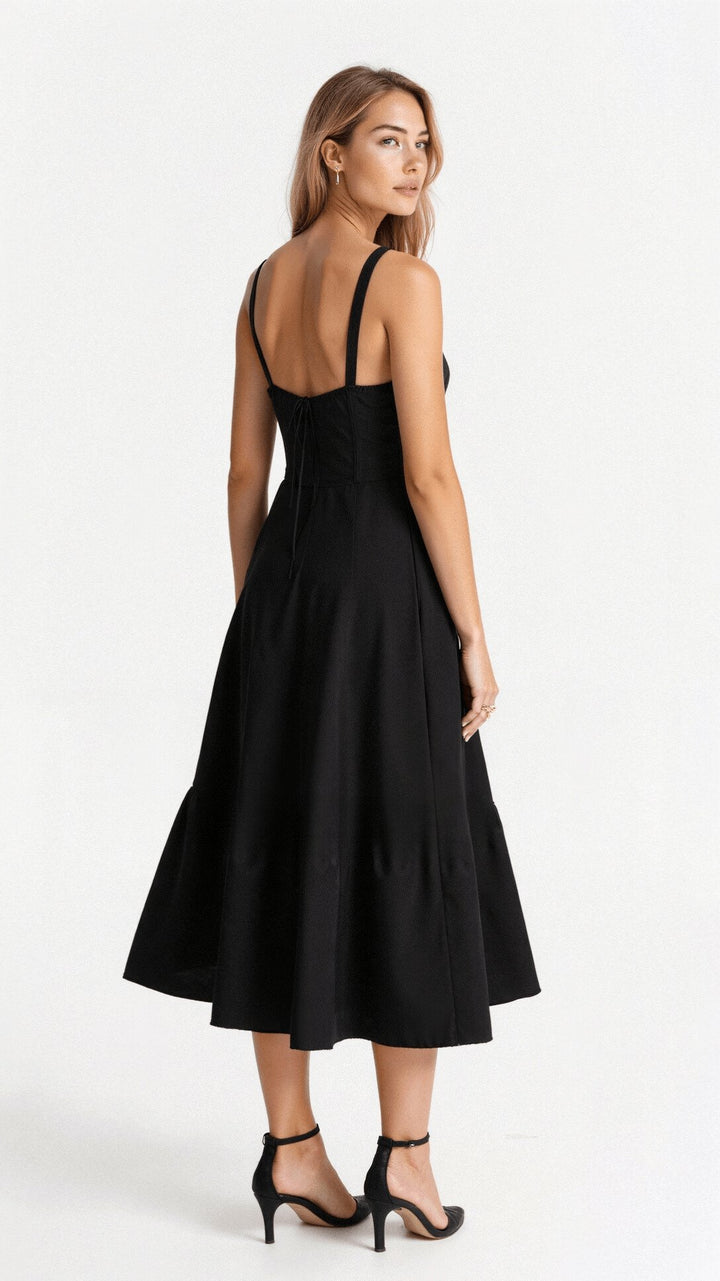 Damen Midi Kleid mit Korsett-Optik und Blumenmuster