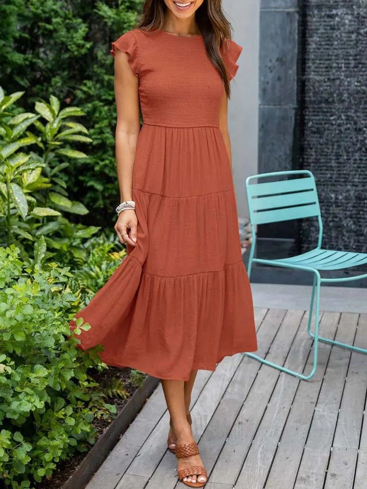 Damen Midi-Kleid Stufenrock Bauchkontrolle - Orange