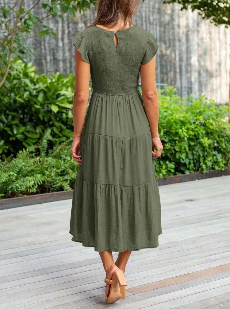 Damen Midi-Kleid Stufenrock Bauchkontrolle