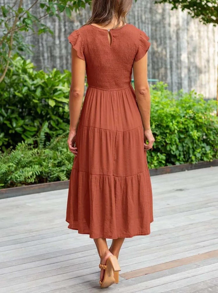 Damen Midi-Kleid Stufenrock Bauchkontrolle