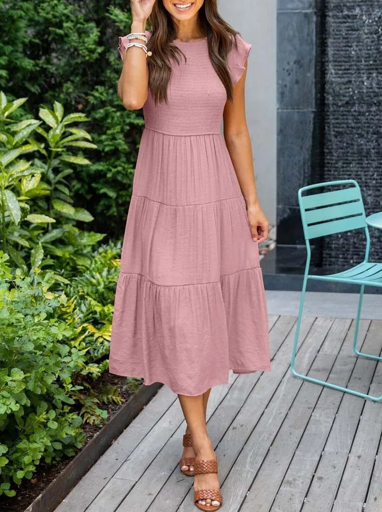 Damen Midi-Kleid Stufenrock Bauchkontrolle