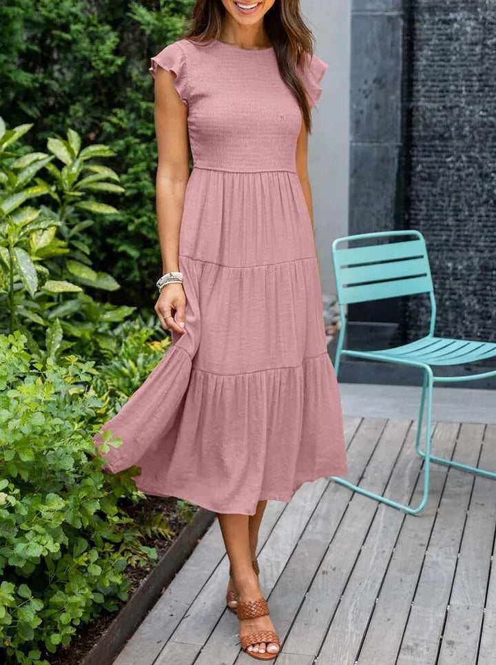 Damen Midi-Kleid Stufenrock Bauchkontrolle - Pink