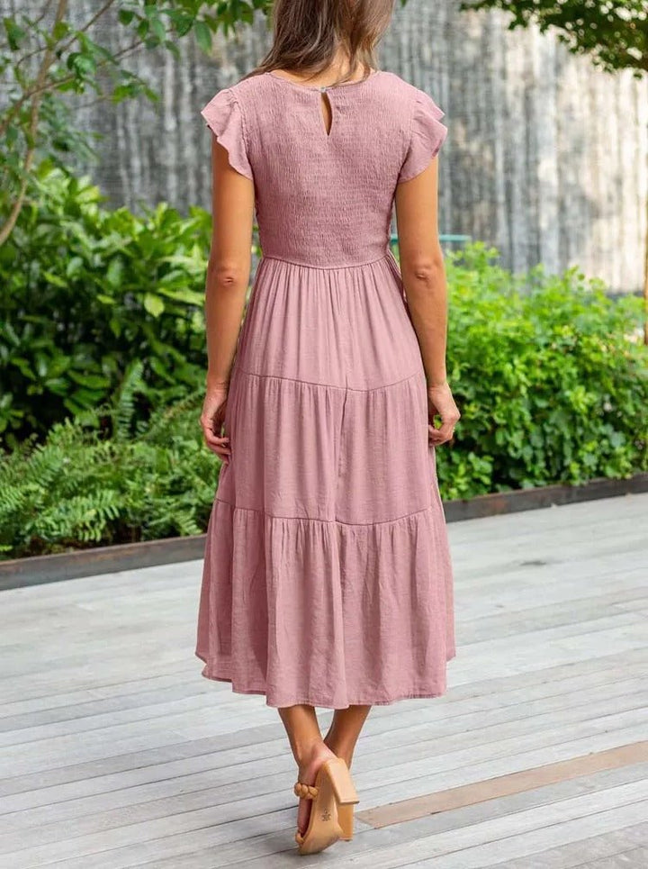 Damen Midi-Kleid Stufenrock Bauchkontrolle