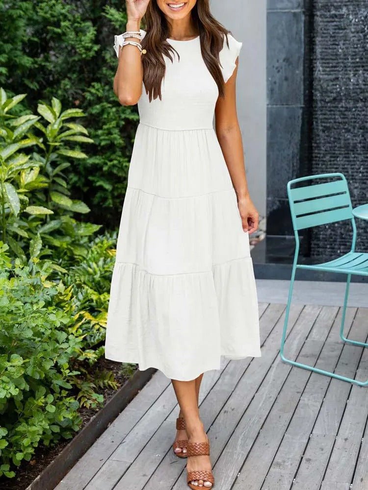 Damen Midi-Kleid Stufenrock Bauchkontrolle