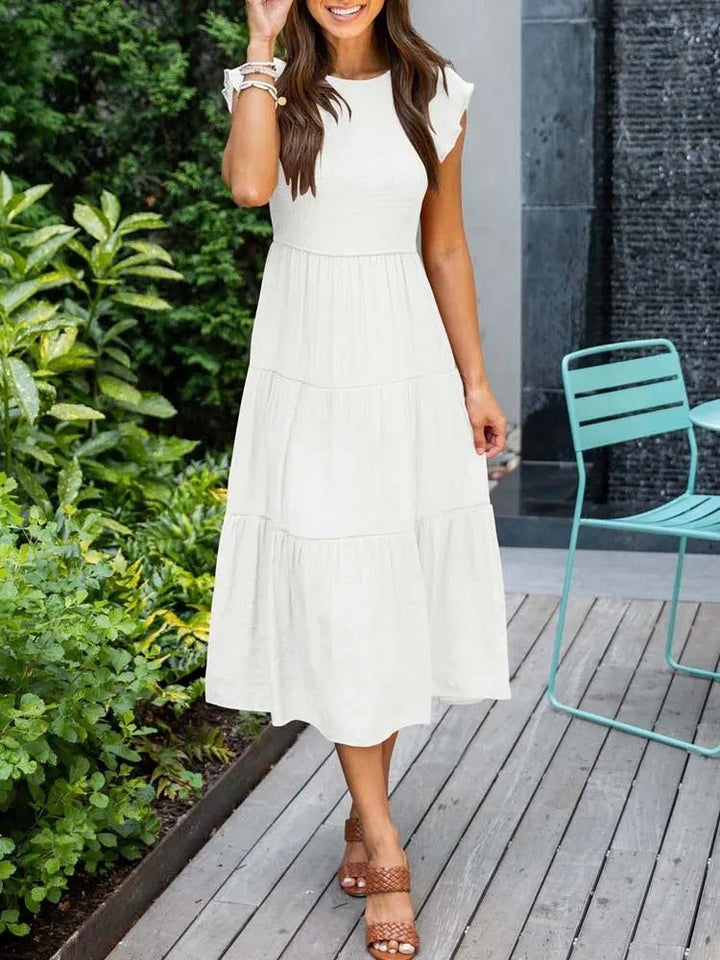 Damen Midi-Kleid Stufenrock Bauchkontrolle