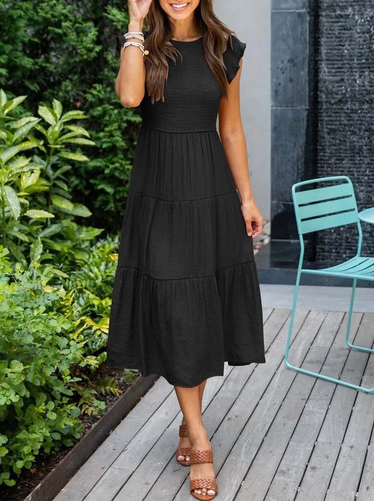 Damen Midi-Kleid Stufenrock Bauchkontrolle - Black