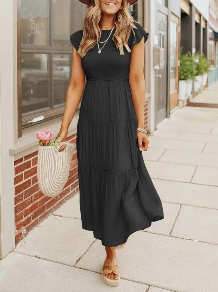 Damen Midi-Kleid Stufenrock Bauchkontrolle