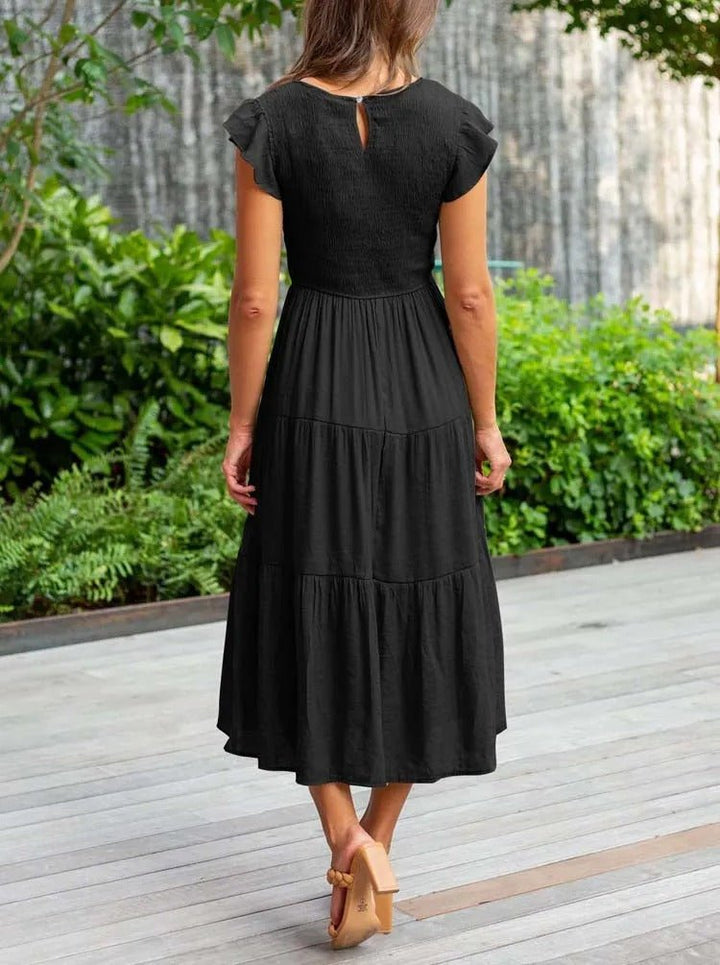 Damen Midi-Kleid Stufenrock Bauchkontrolle