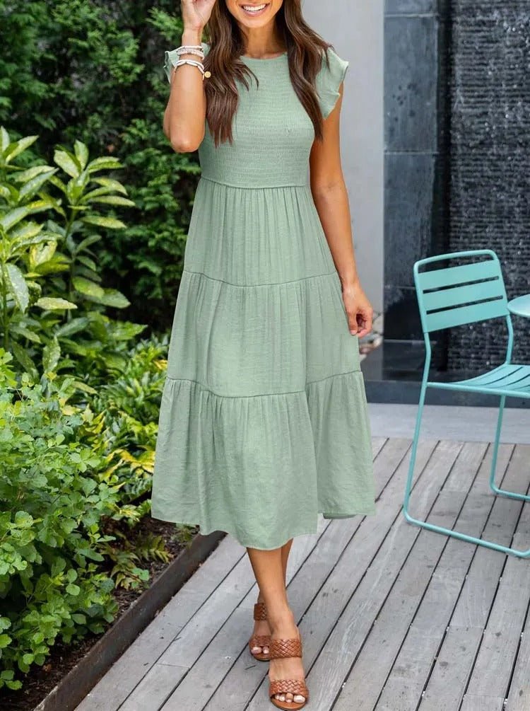 Damen Midi-Kleid Stufenrock Bauchkontrolle - Light green