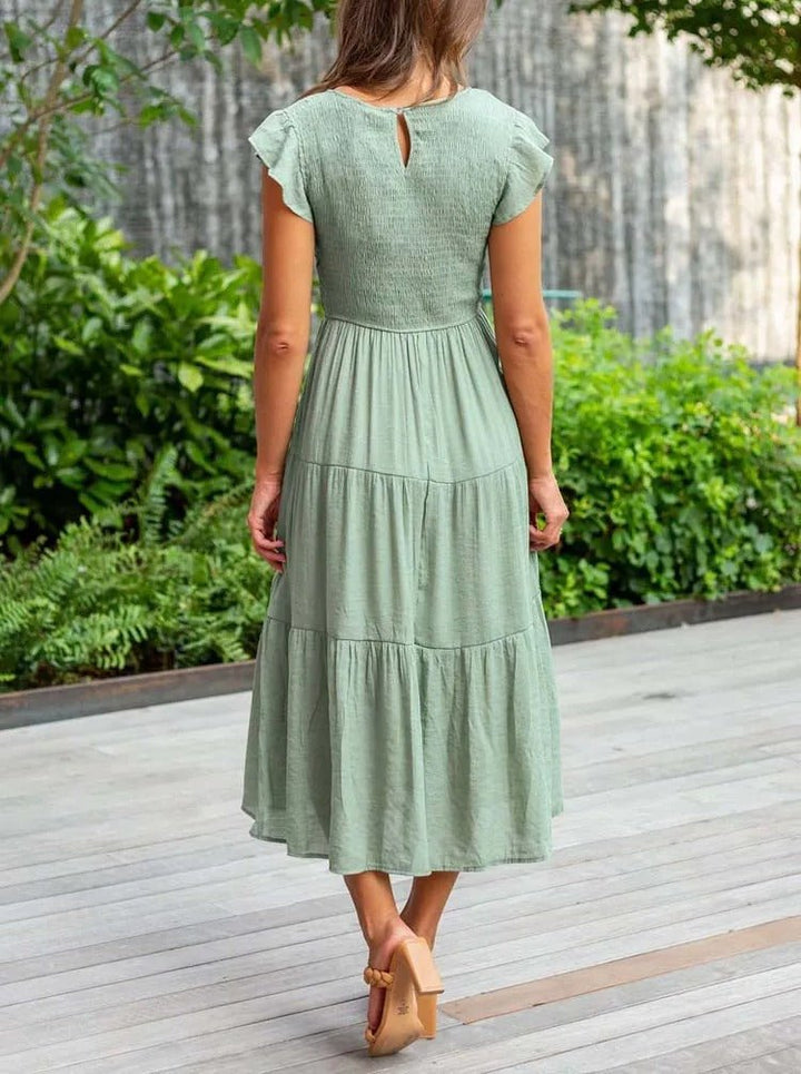 Damen Midi-Kleid Stufenrock Bauchkontrolle