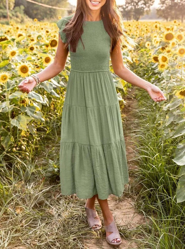 Damen Midi-Kleid Stufenrock Bauchkontrolle