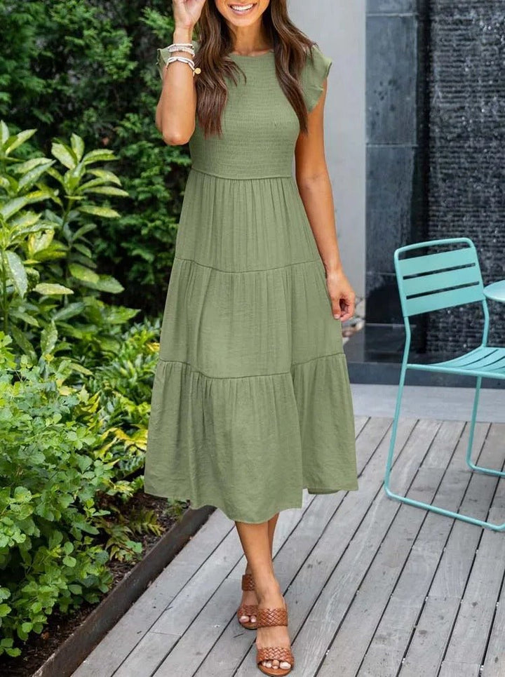 Damen Midi-Kleid Stufenrock Bauchkontrolle - Dark green