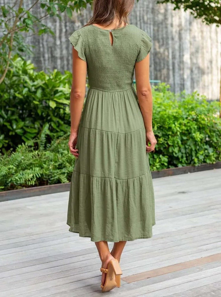 Damen Midi-Kleid Stufenrock Bauchkontrolle