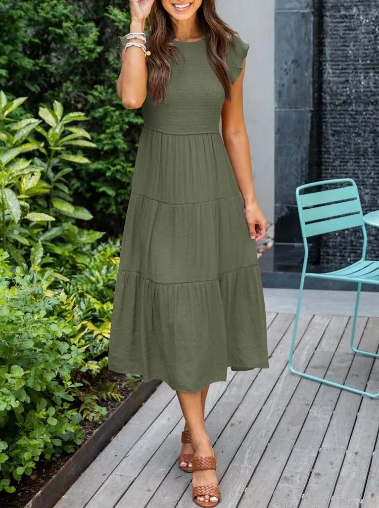 Damen Midi-Kleid Stufenrock Bauchkontrolle