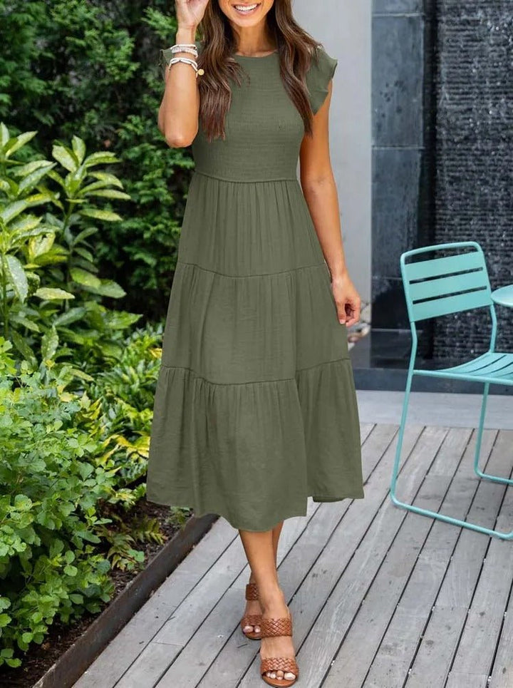 Damen Midi-Kleid Stufenrock Bauchkontrolle