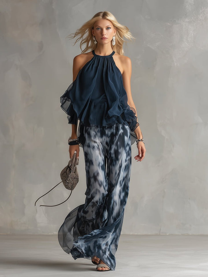 Damen Neckholder Zweiteiler Set Wide Leg