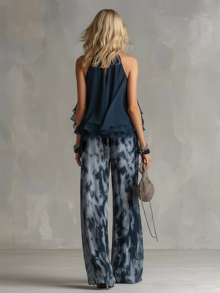 Damen Neckholder Zweiteiler Set Wide Leg