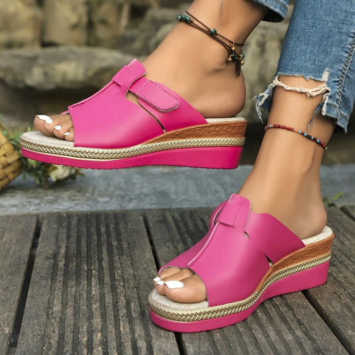 Damen Offene Keilabsatz-Sandaletten Bequeme Sandalen Klettverschluss