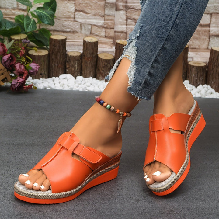 Damen Offene Keilabsatz-Sandaletten Bequeme Sandalen Klettverschluss