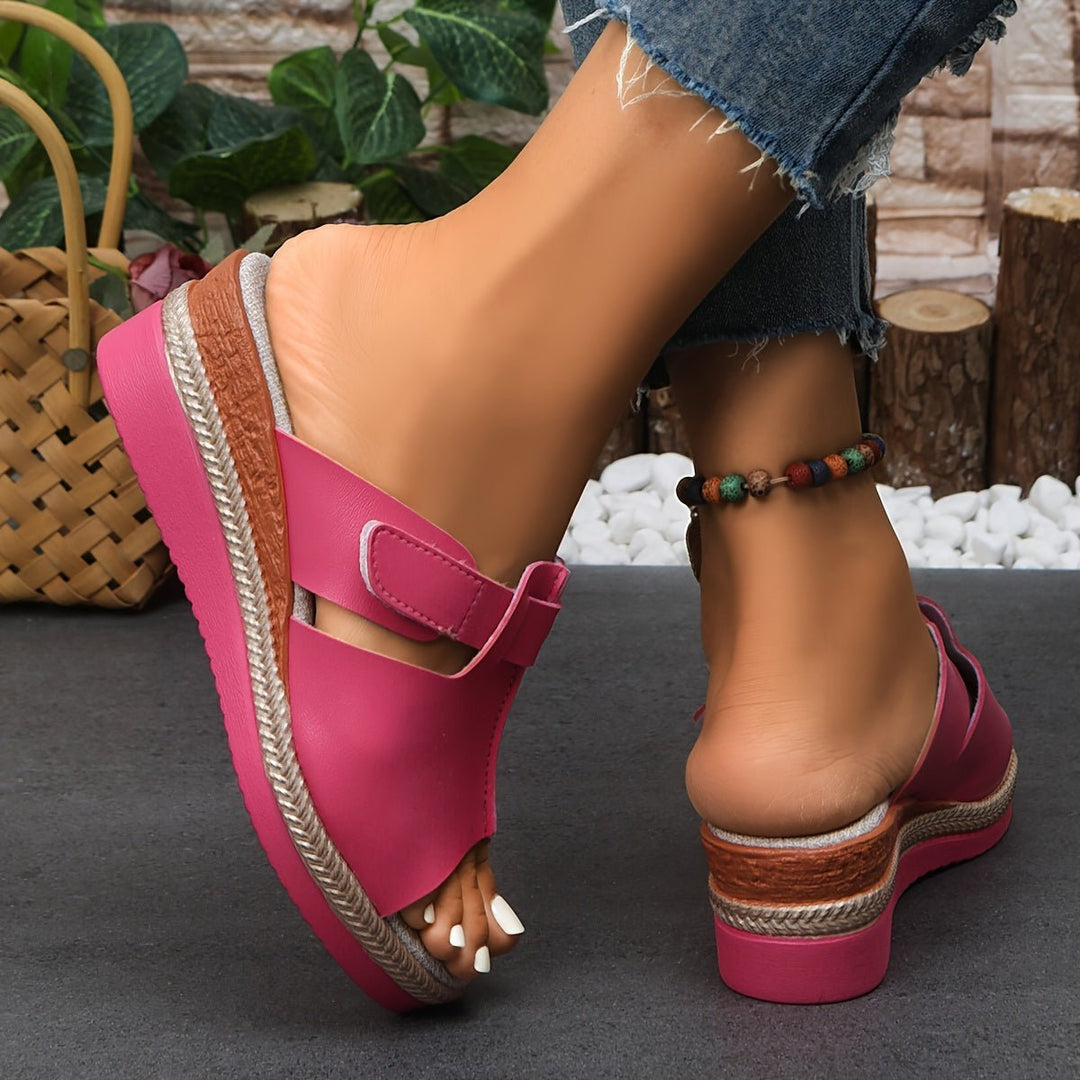 Damen Offene Keilabsatz-Sandaletten Bequeme Sandalen Klettverschluss