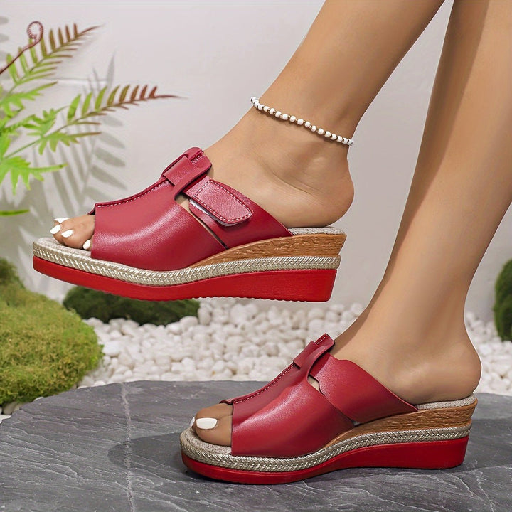 Damen Offene Keilabsatz-Sandaletten Bequeme Sandalen Klettverschluss