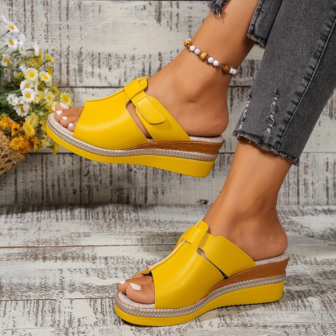 Damen Offene Keilabsatz-Sandaletten Bequeme Sandalen Klettverschluss