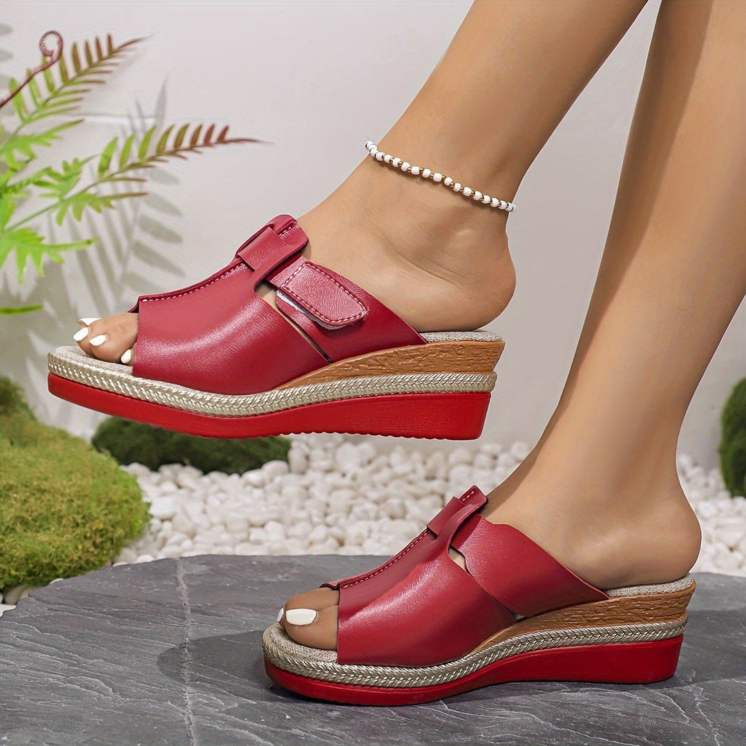 Damen Offene Keilabsatz-Sandaletten Bequeme Sandalen Klettverschluss