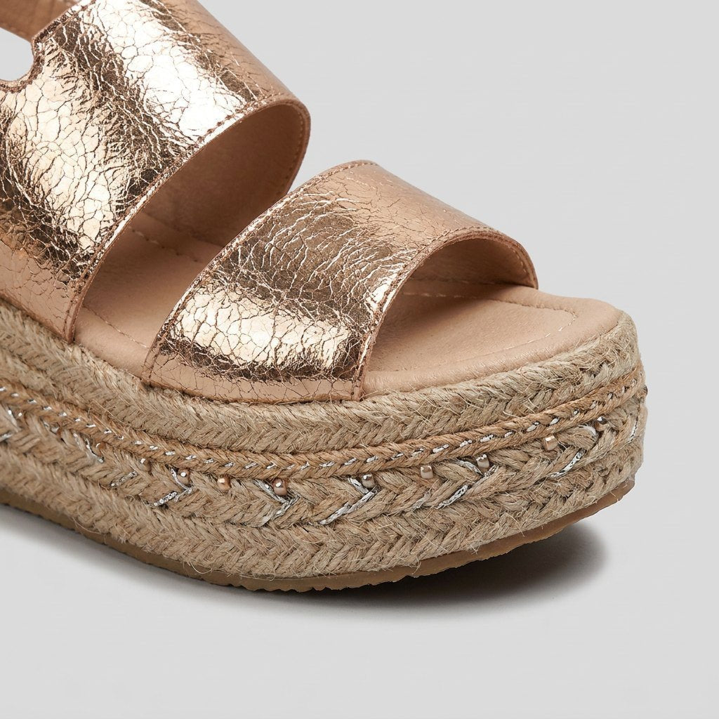 Damen Offene Metallic-Plateau-Sandalen mit Knöchelriemen