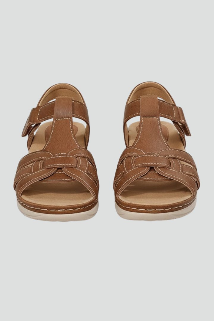 Damen Offene Riemchensandalen mit Klettverschluss Geflochtenem Vorderriemen