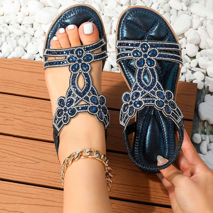 Damen Orthopädische Boho Sandalen mit Strass - Blue
