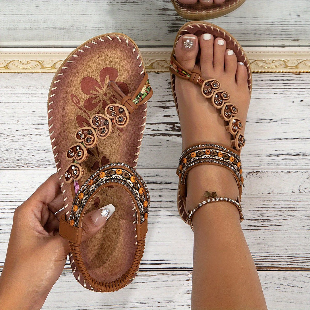 Damen Orthopädische Flache Knöchelriemen Sandalen - Caramel