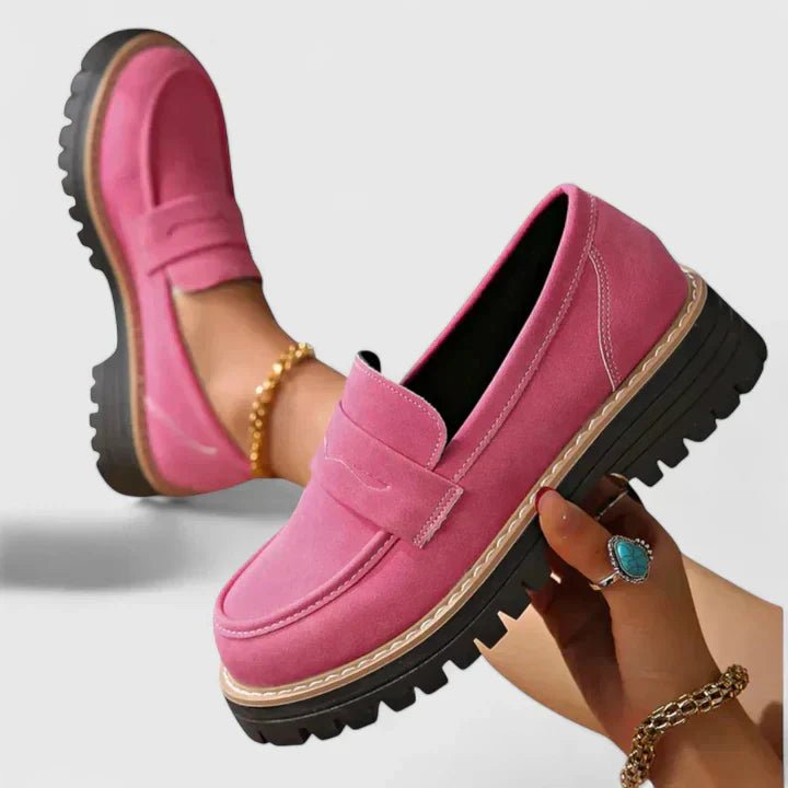 Damen Orthopädische Gepolsterte Slip-On Loafer mit Blockabsatz - Pink