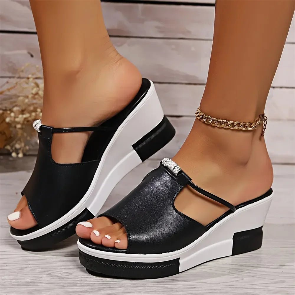 Damen Orthopädische Keilabsatz Sandalen Gepolstert Komfort - Black