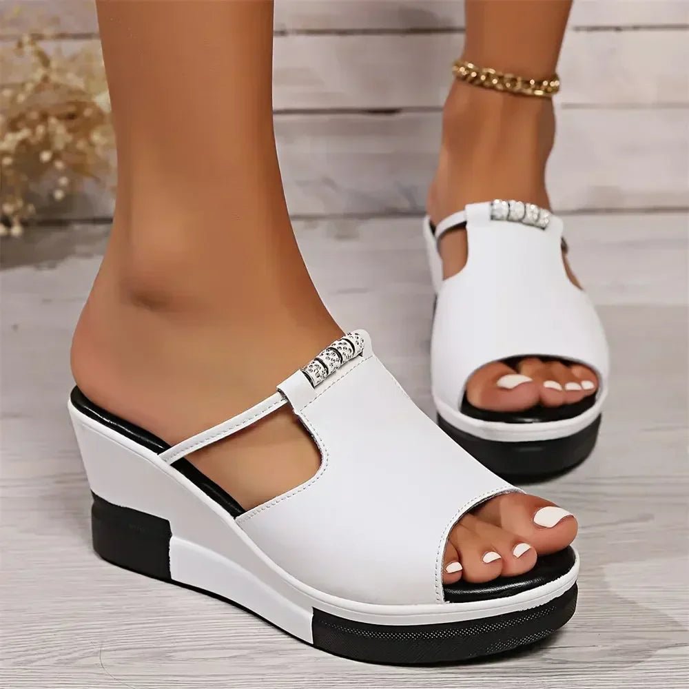 Damen Orthopädische Keilabsatz Sandalen Gepolstert Komfort - White