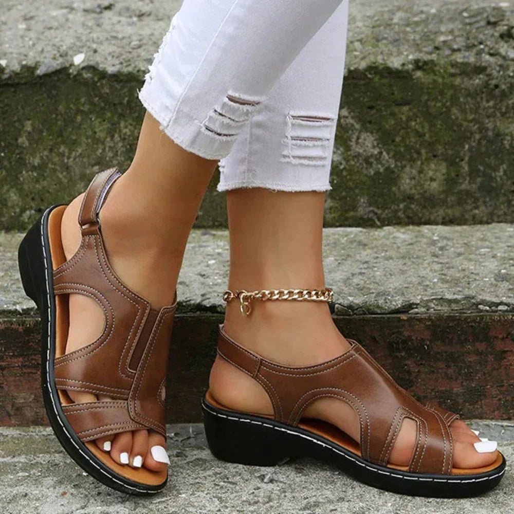 Damen Orthopädische Keilabsatz-Sandalen mit Fußgewölbestütze - Brown