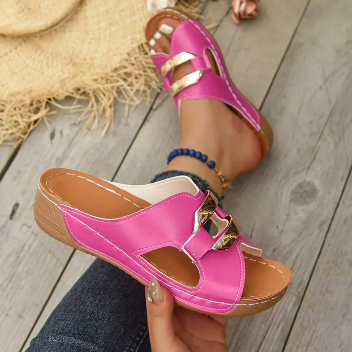 Damen Orthopädische Keilabsatz-Sandalen Vegane Slip-On Pantoletten