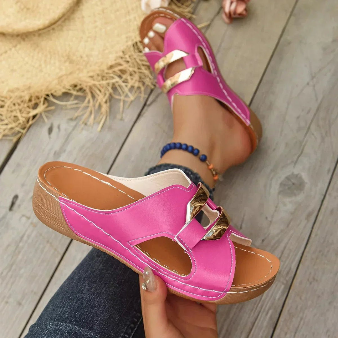 Damen Orthopädische Keilabsatz-Sandalen Vegane Slip-On Pantoletten - Pink