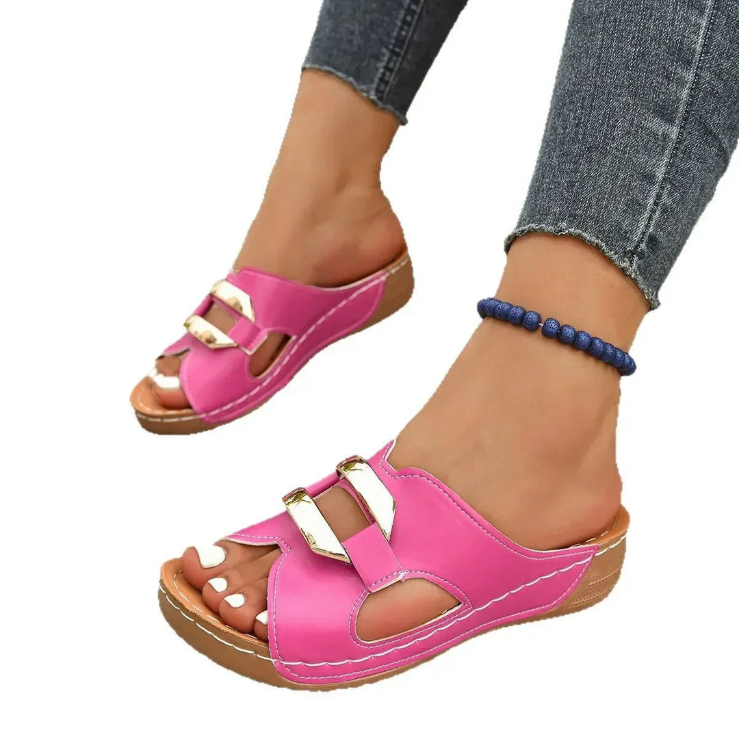 Damen Orthopädische Keilabsatz-Sandalen Vegane Slip-On Pantoletten