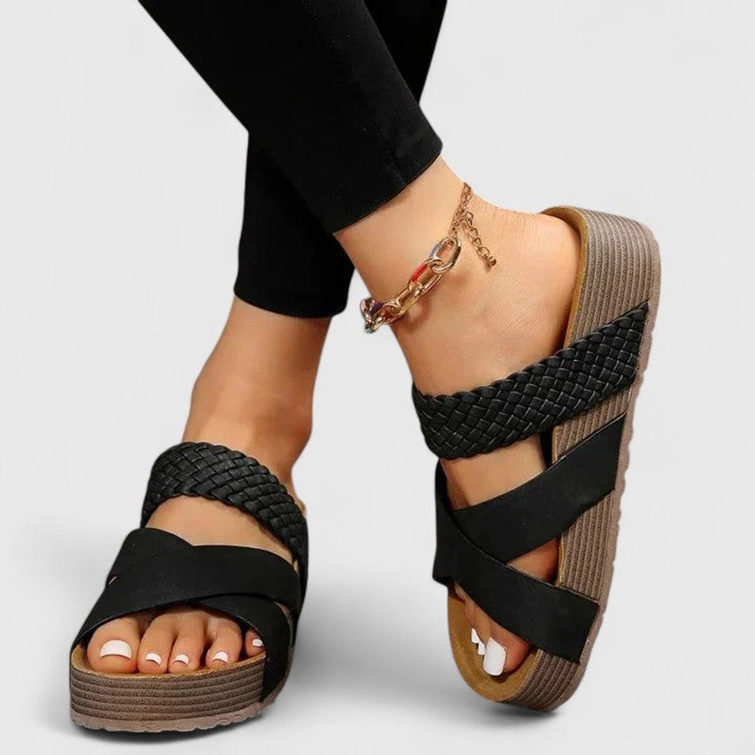 Damen Orthopädische Komfort-Sandalen Plateau Geflochtene Riemen - Schwarz