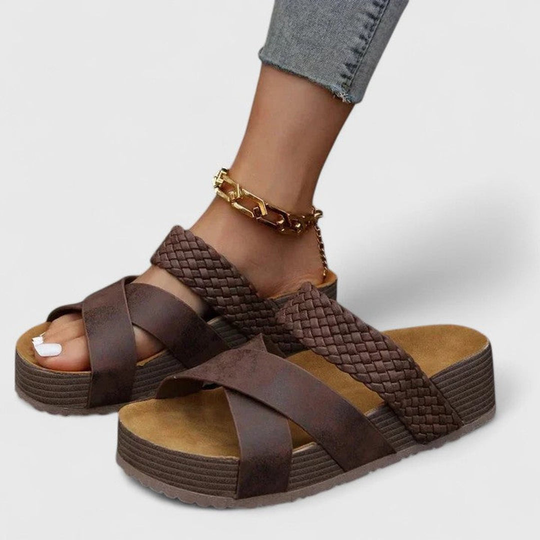 Damen Orthopädische Komfort-Sandalen Plateau Geflochtene Riemen - Braun