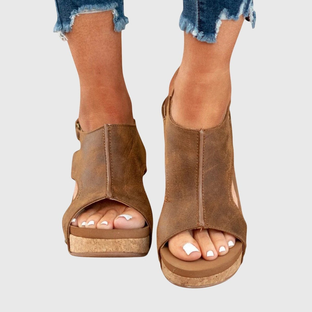 Damen Orthopädische Kork-Keilabsatz Slingback Comfortable Sandals - Braun