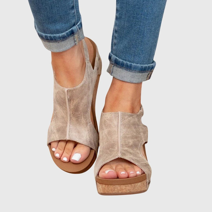 Damen Orthopädische Kork-Keilabsatz Slingback Comfortable Sandals - Beige