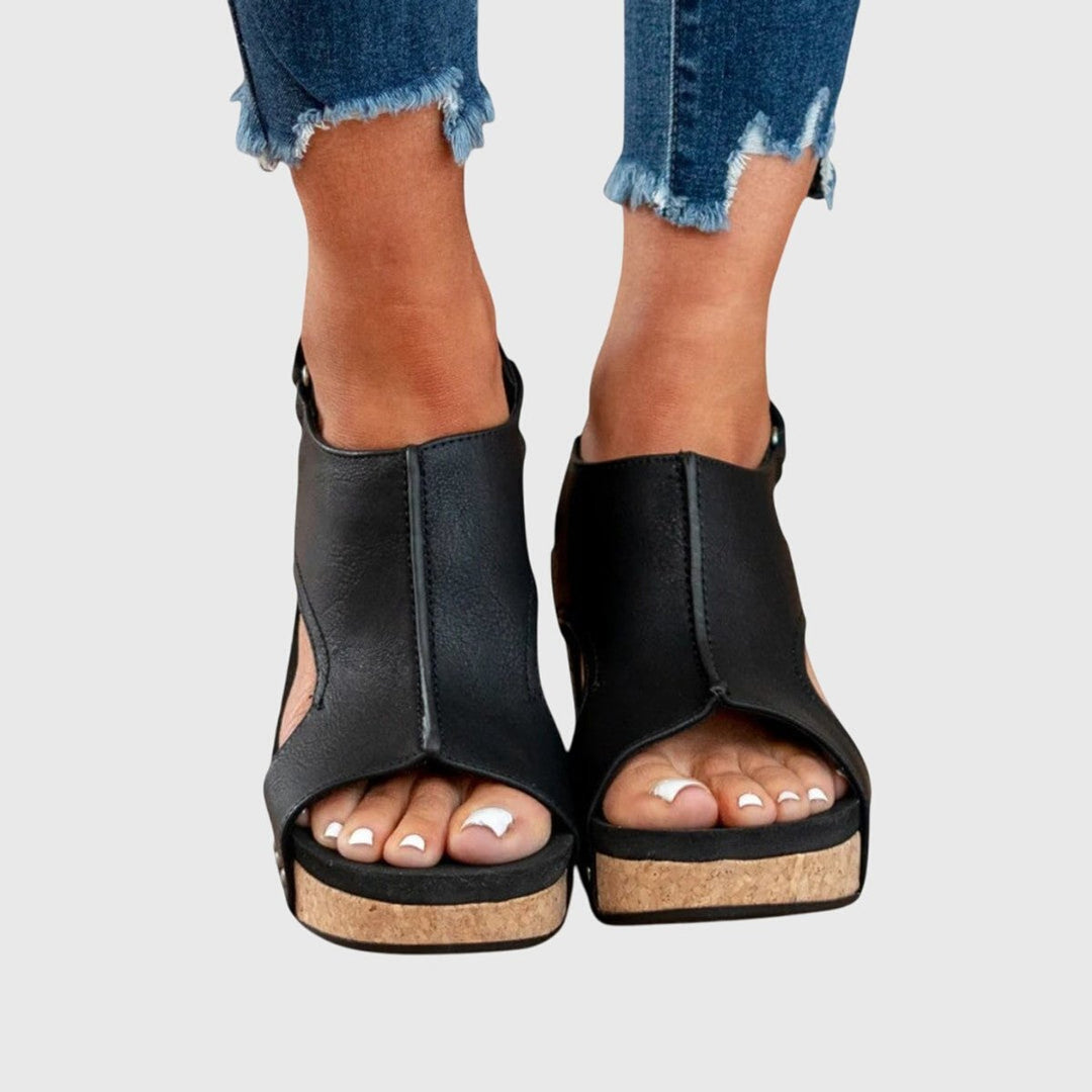 Damen Orthopädische Kork-Keilabsatz Slingback Comfortable Sandals - Schwarz