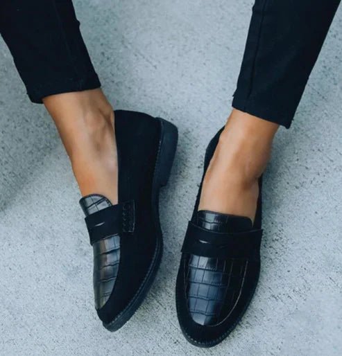 Damen Orthopädische Krokotextur Slip-On Leder-Loafers