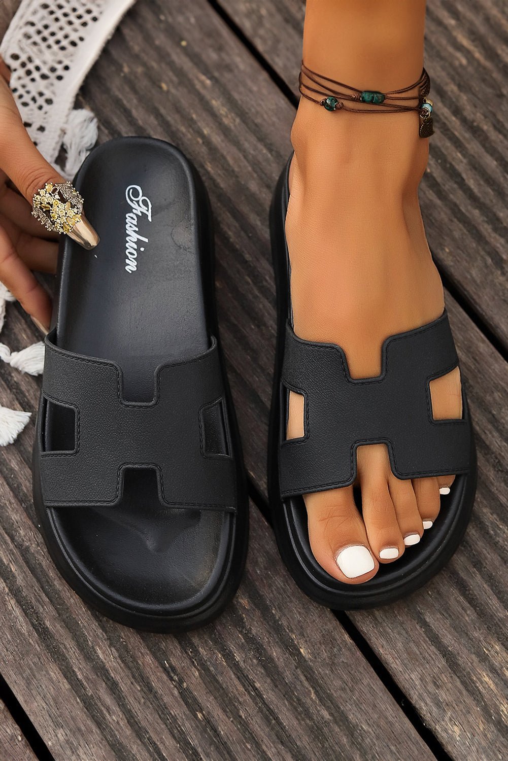 Damen Orthopädische Platform Pantoletten Cut-Out Design