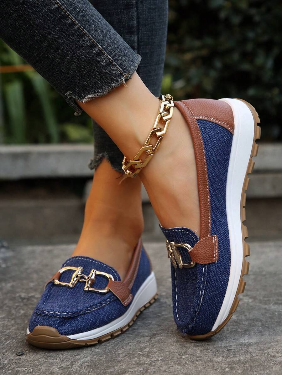 Damen Orthopädische Rutschfeste Slipper Loafer mit Golddetail