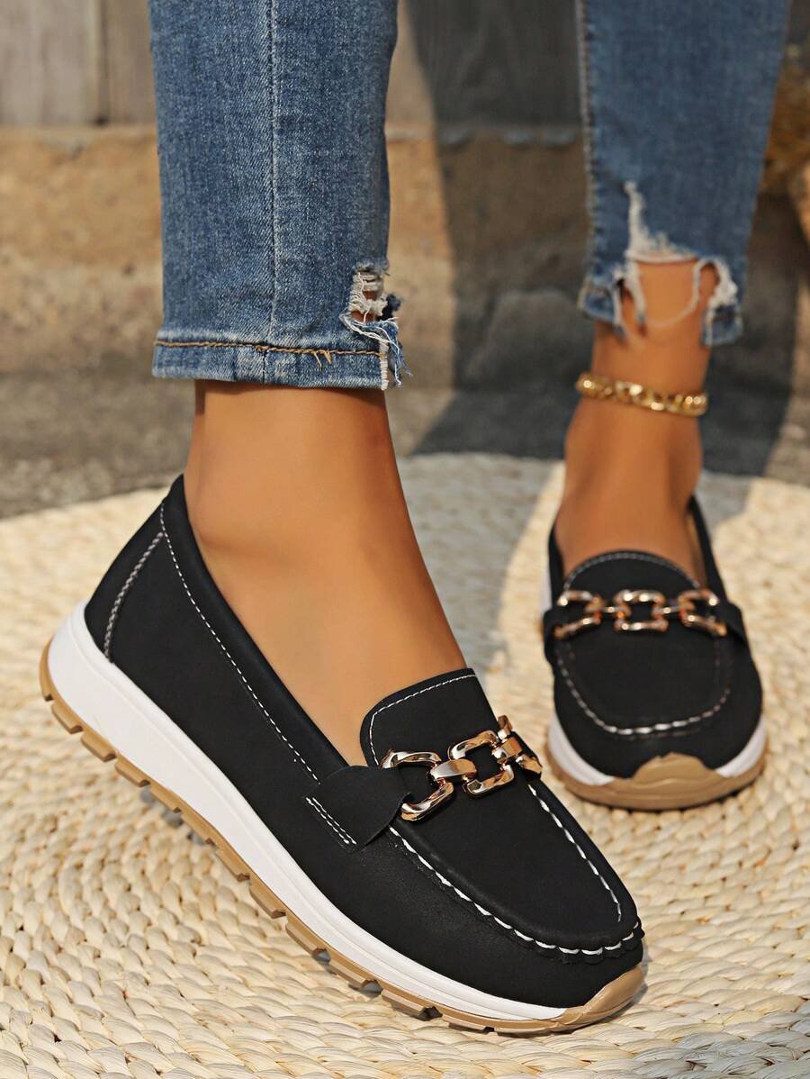 Damen Orthopädische Rutschfeste Slipper Loafer mit Golddetail