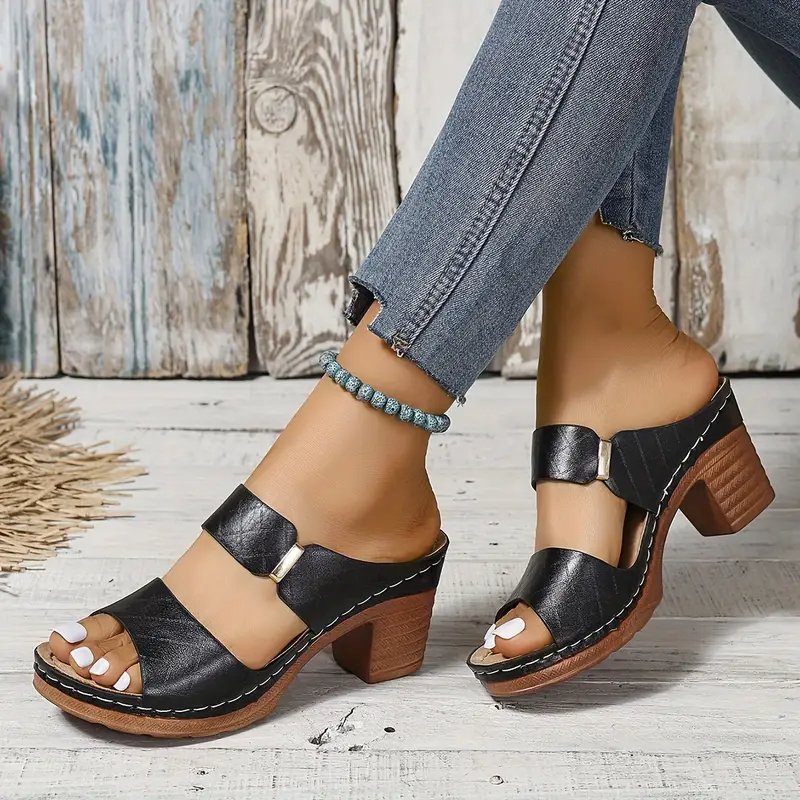 Damen Orthopädische Sandalen mit Blockabsatz - Black