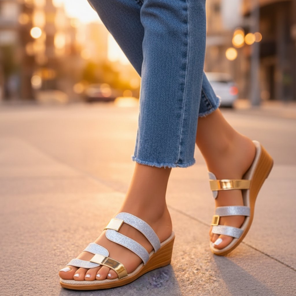 Damen Orthopädische Sandalen Slip-On Gold Akzente